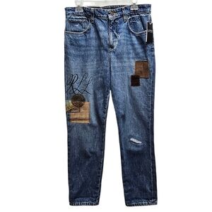 Lauren Ralph Lauren Patchwork Distressed Jeans Boyfriend Taper Fit Rare $195 New